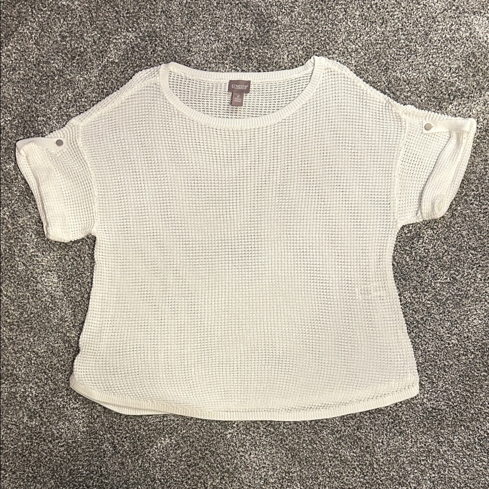 Chicos white SS top with cuff sleeve size 2